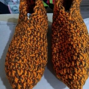 Handcrafted Orange and Brown Women's Slippers HANDMADE CROCHTED NEVER WORN